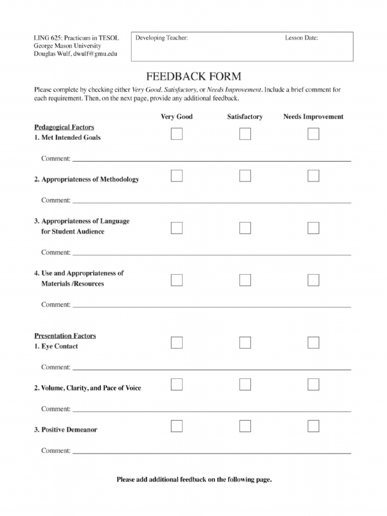 LING 625 Feedback Form | PDF