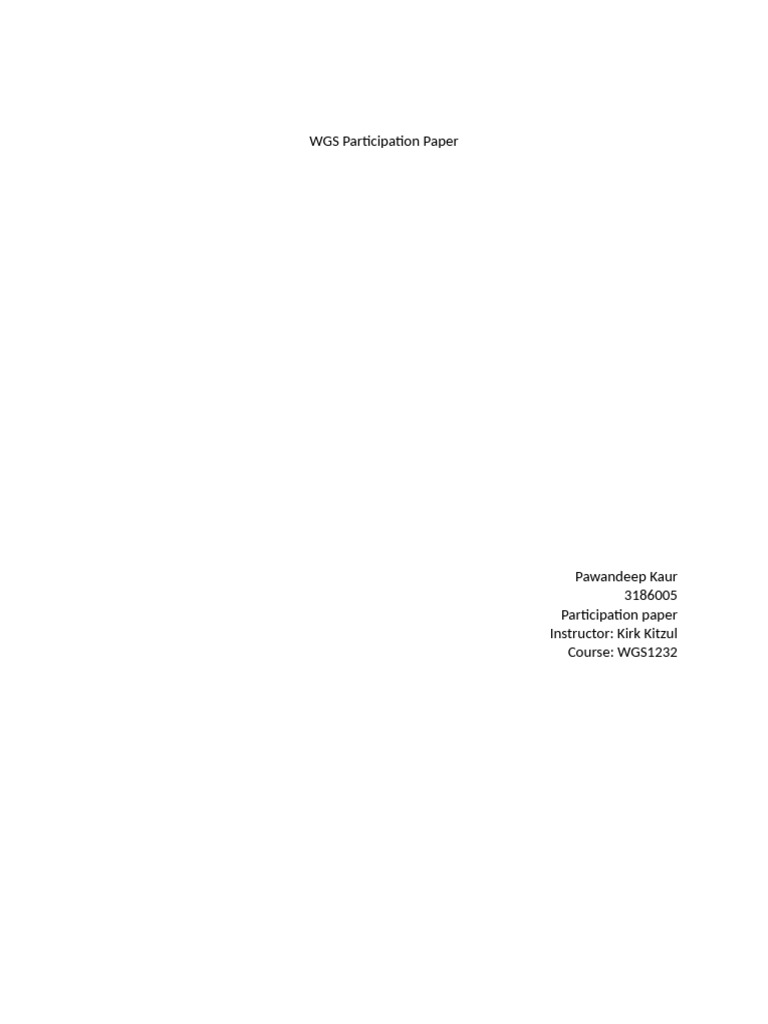 WGS Participation Paper | PDF | Masculinity | Patriarchy