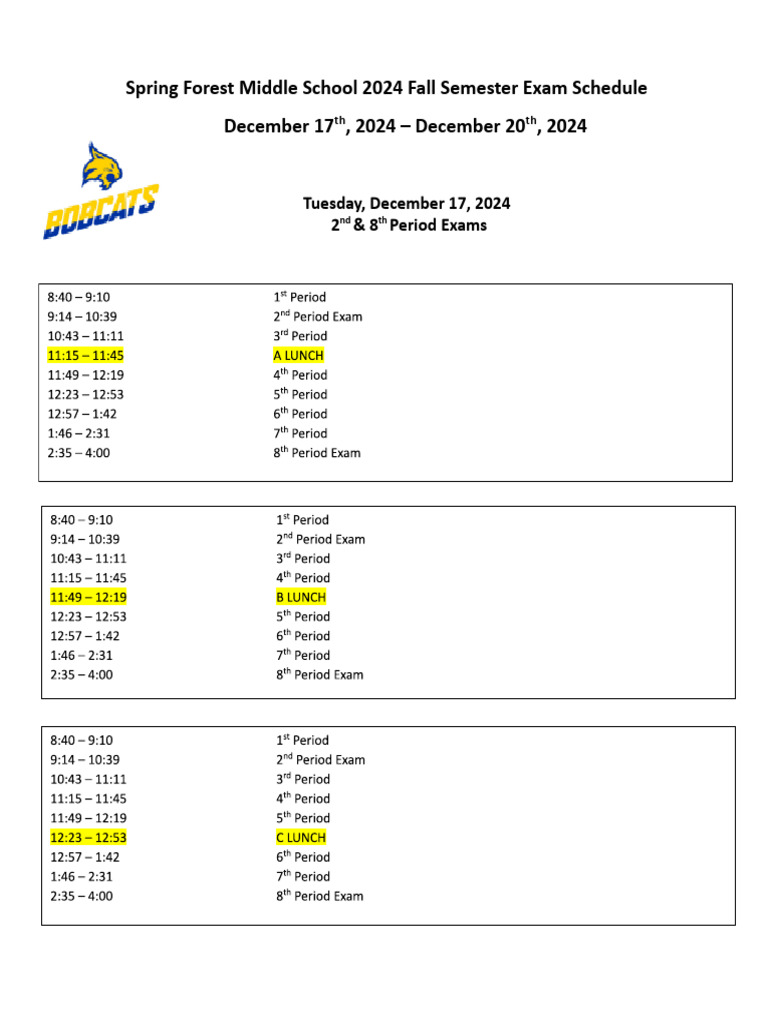 Fall Finals Schedule Fall 2024 PDF
