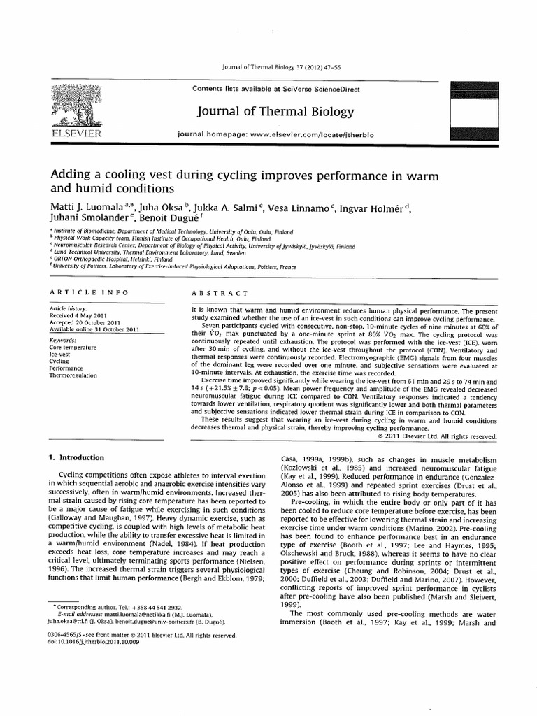 Adding A Cooling Vest During Cycling Imp | PDF