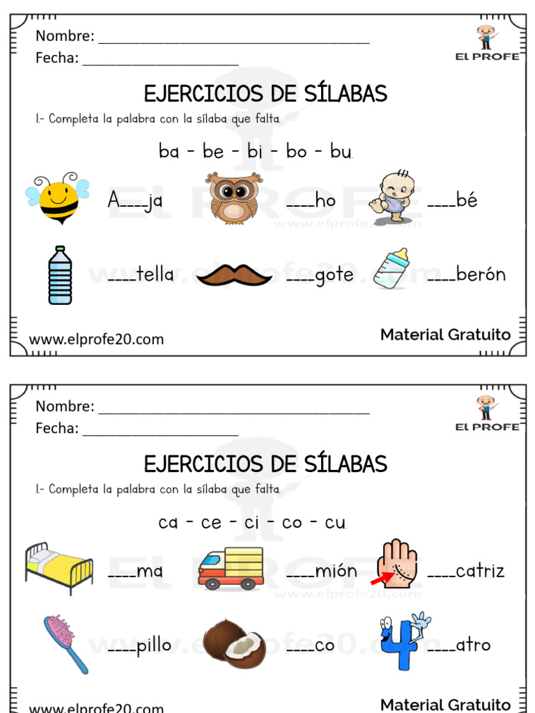 Ejercicios de Sílabas para Niños | PDF