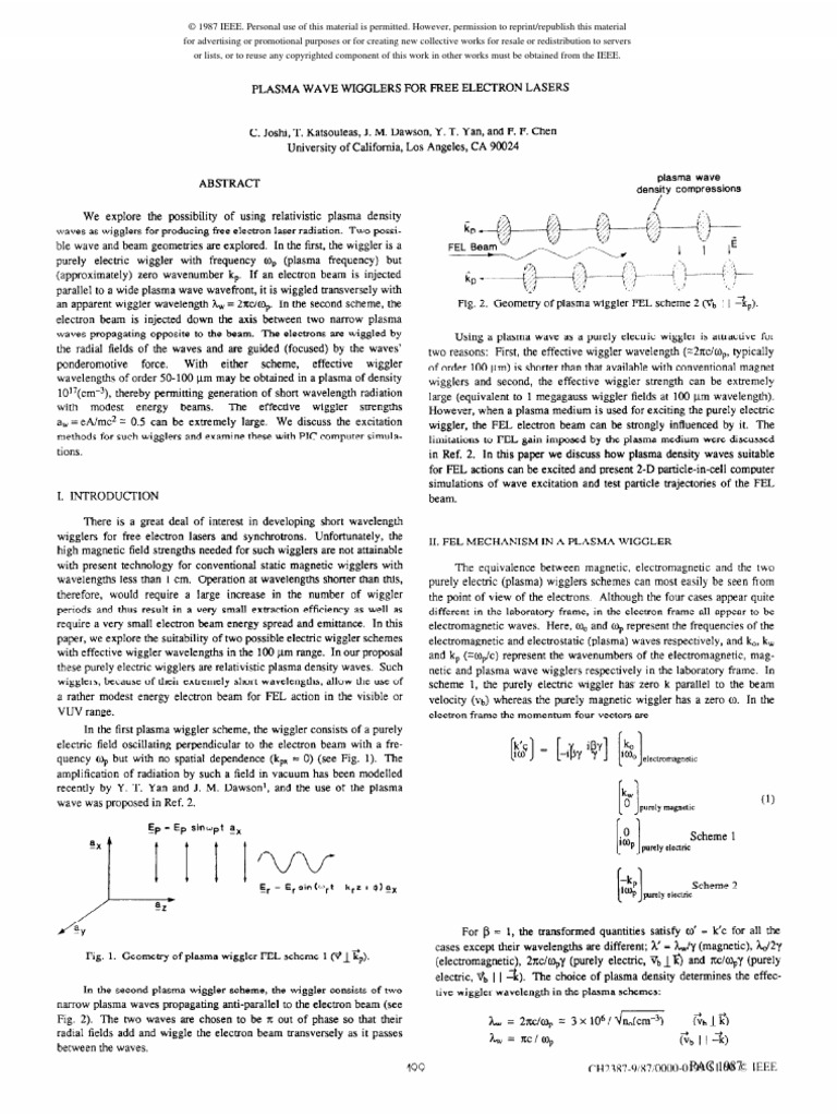 C. Joshi Et Al - Plasma Wave Wigglers For Free Electron Lasers | PDF ...