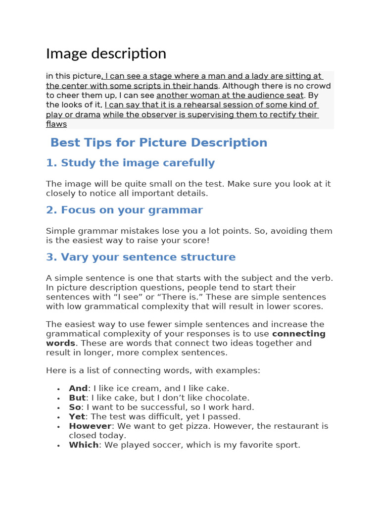 Image Description by Prabh | PDF | Grammar | Vocabulary