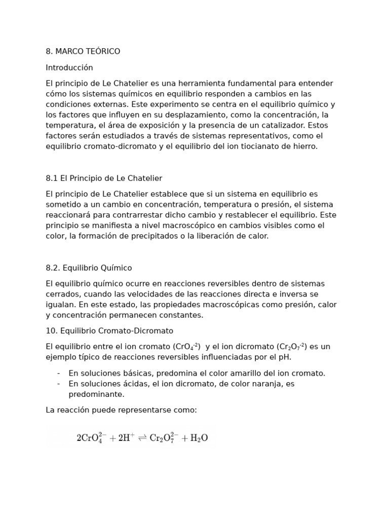 Marco Teórico Le Chatier | PDF | Equilibrio químico | Reacciones químicas