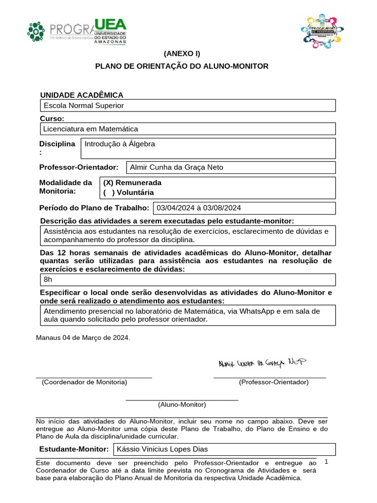 ANEXO-I-PLANO-DE-ORIENTAÇÃO-DO-ALUNO-MON-ITOR[1] | PDF