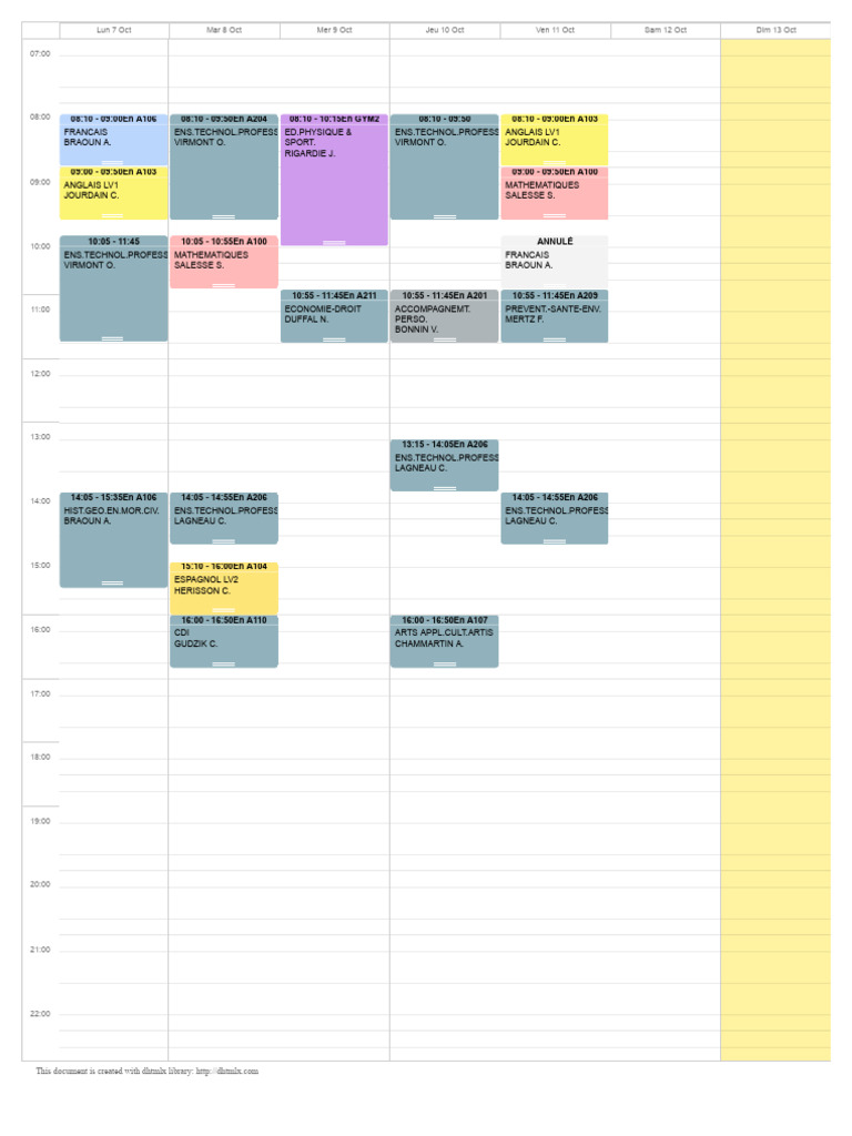 Emploi du temps des cours 2023 | PDF