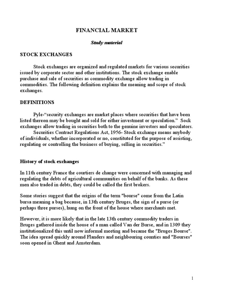 Financial Market Study Material Stock Market Index Stock Market