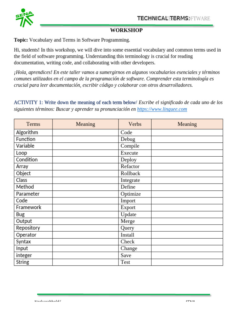 Technical Terms Workshop Software | PDF | Programming | Computer Program