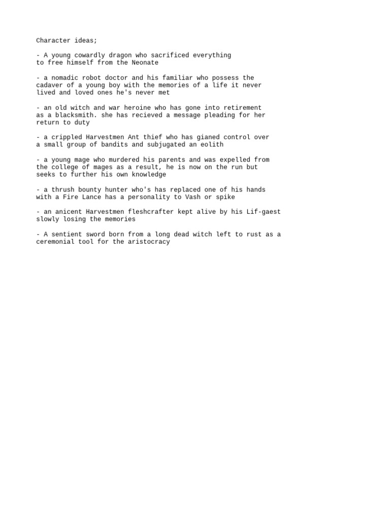 Character Ideas; | PDF