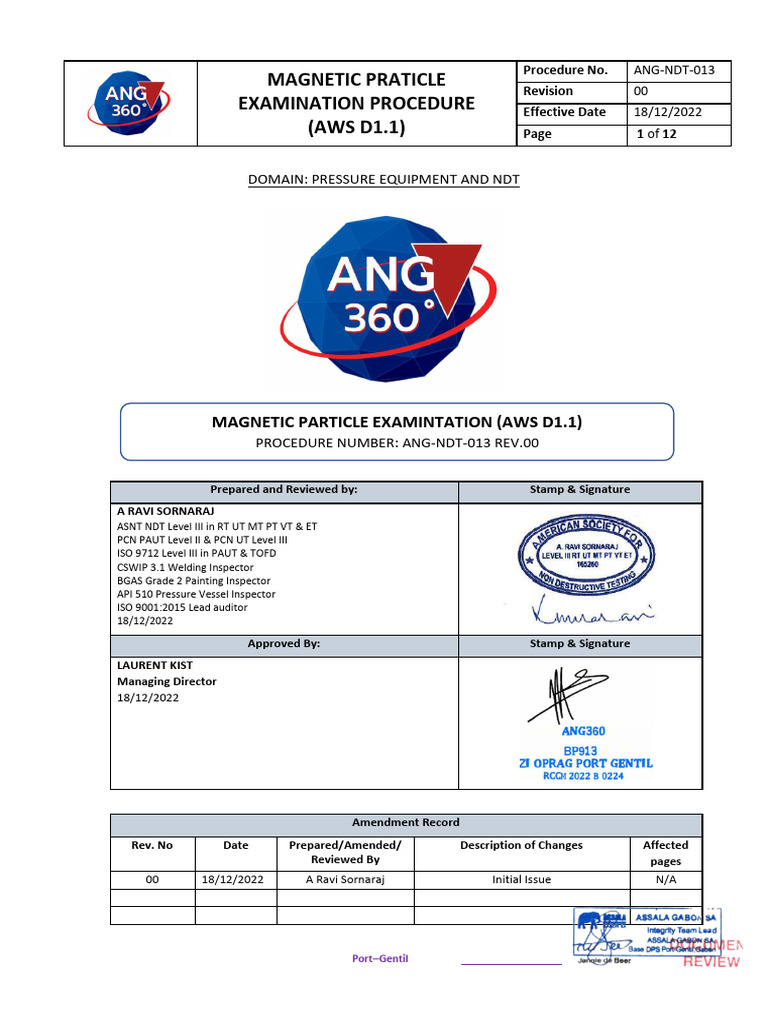 Magnetic Particle Inspection Procedure | PDF | Nondestructive Testing ...