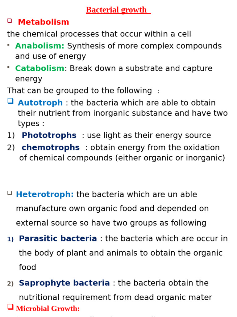 Bacterial Growth and Metabolism Overview | PDF | Bacteria | Metabolism
