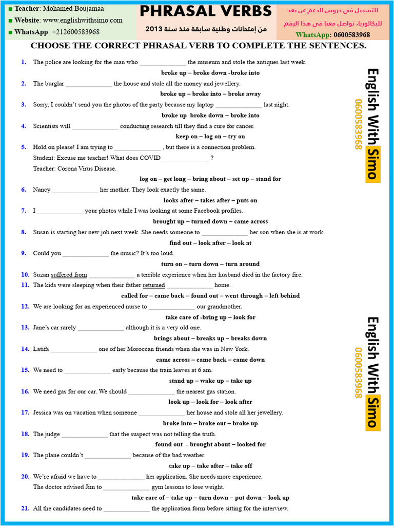 Phrasal Verbs Practice Exercises | PDF