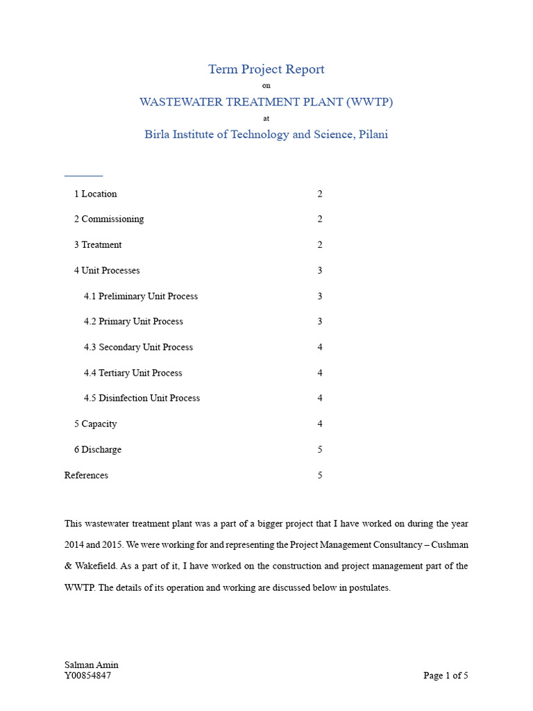 Wastewater Treatment Plant Report BITS Pilani | PDF | Sewage Treatment ...