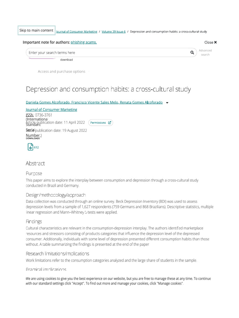 Depression and Consumption Habitss - A Cross-Cultural Study | PDF
