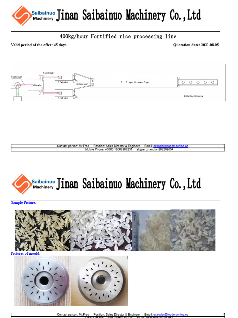 Fortified Rice Machine 400kg Per Hour | PDF | Extrusion | Mechanical ...
