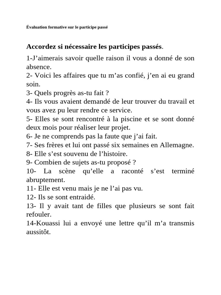 Évaluation du participe passé en français | PDF