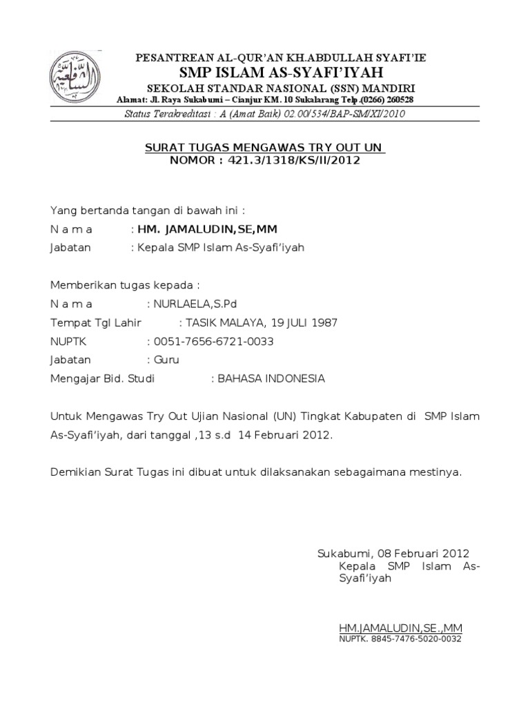 Surat Tugas Pengawas Un