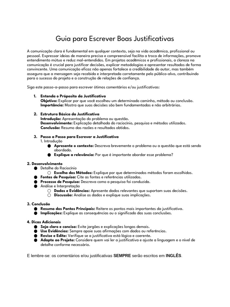 Guia para Justificativas Eficazes | PDF | Abstract (resumo) | Comunicação