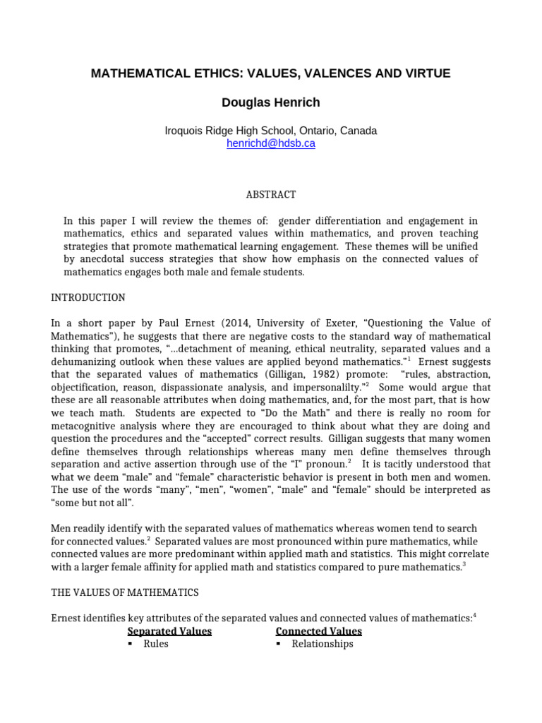 Gender and Ethics in Mathematics Education | PDF | Mathematics | Curriculum