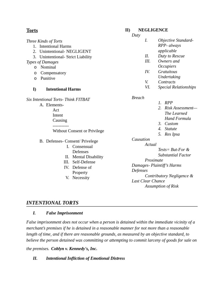 Torts Overview 1 Pdf Tort Negligence