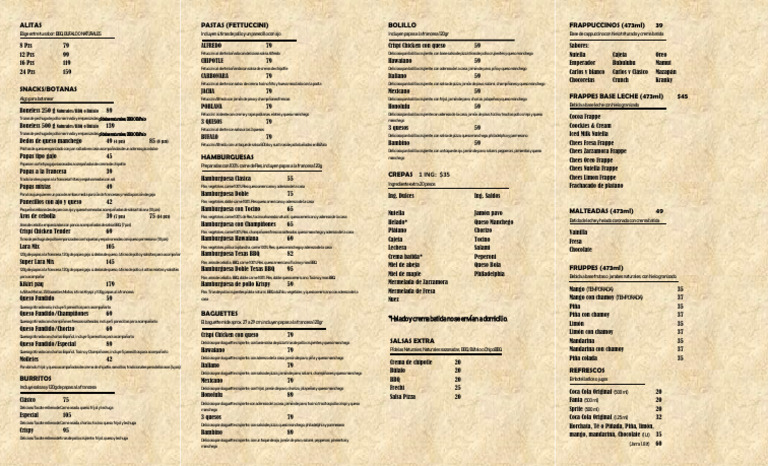 Menú Lara Bri: Pastas y Hamburguesas | PDF | Hamburguesas | Pizza
