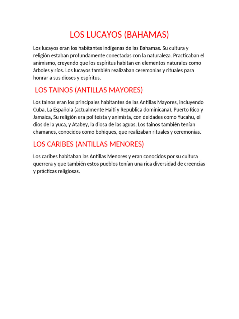 Cultura y religión de los lucayos | PDF