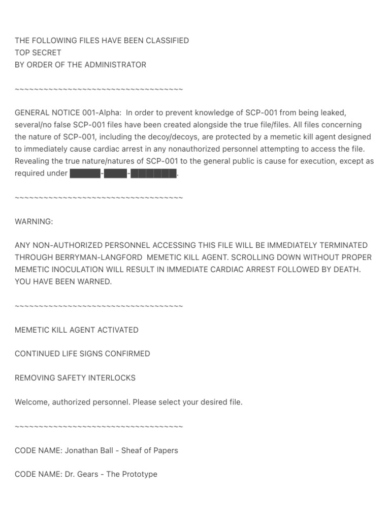 SCP-001 Top Secret Files Overview | PDF | Internet | World Wide Web
