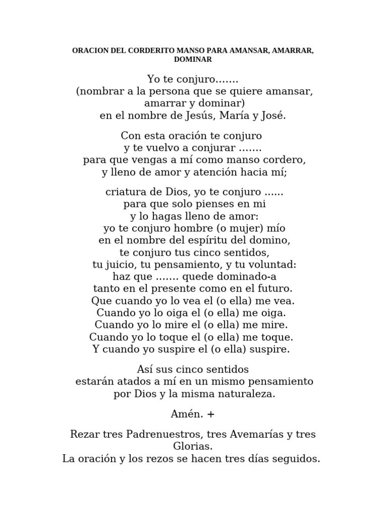 Oración del Corderito Manso para Dominar | PDF