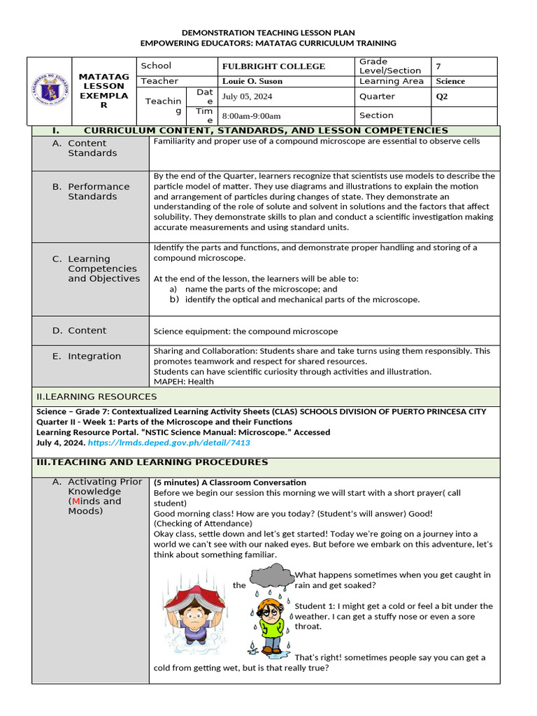 Grade 8 Matatag Science Lesson Plan | PDF | Optics