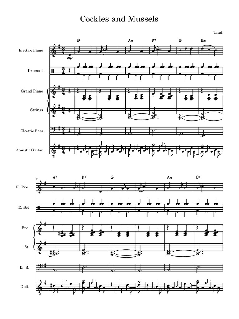 Music Arrangement for Cockles and Mussels | PDF | Music Theory | Guitar ...