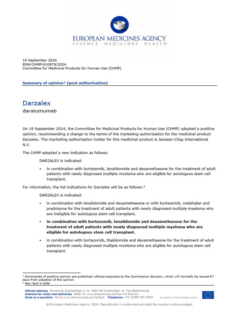 CHMP Approves New Darzalex Indication | PDF | Medicinal Chemistry ...
