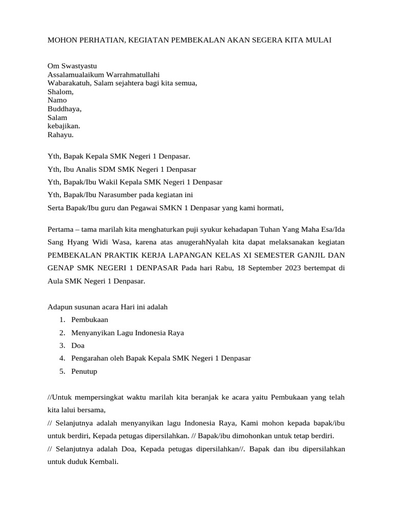 MC Pembekalan PKL | PDF