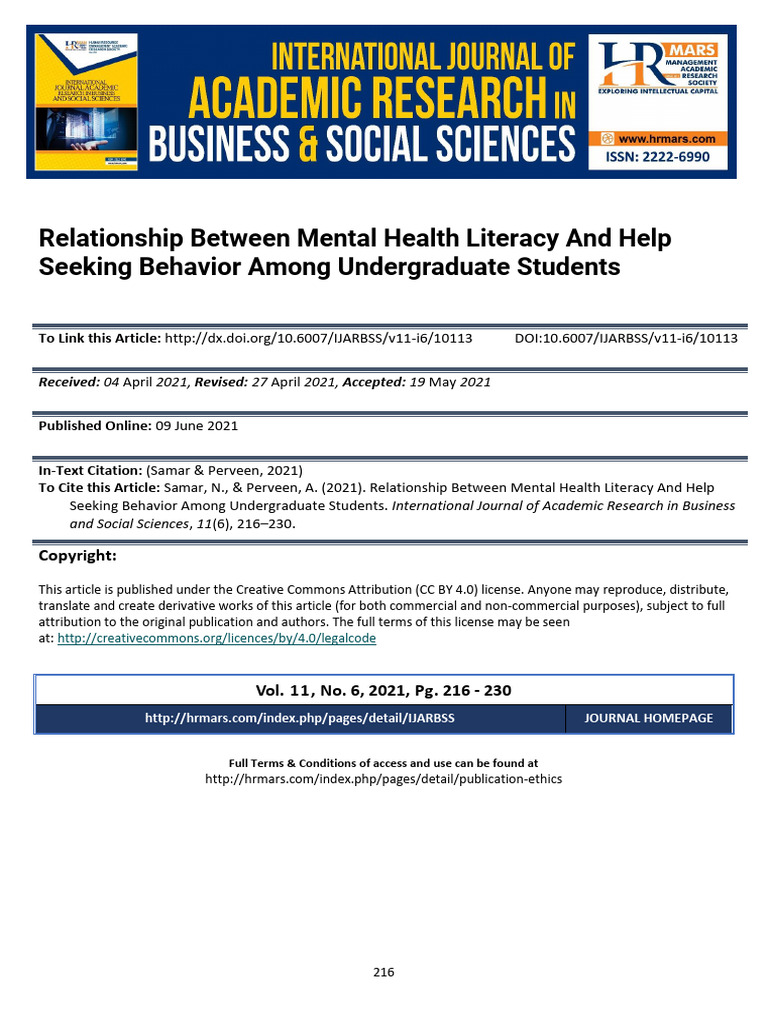 Relationship Between Mental Health Literacy and Help Seeking Behavior ...