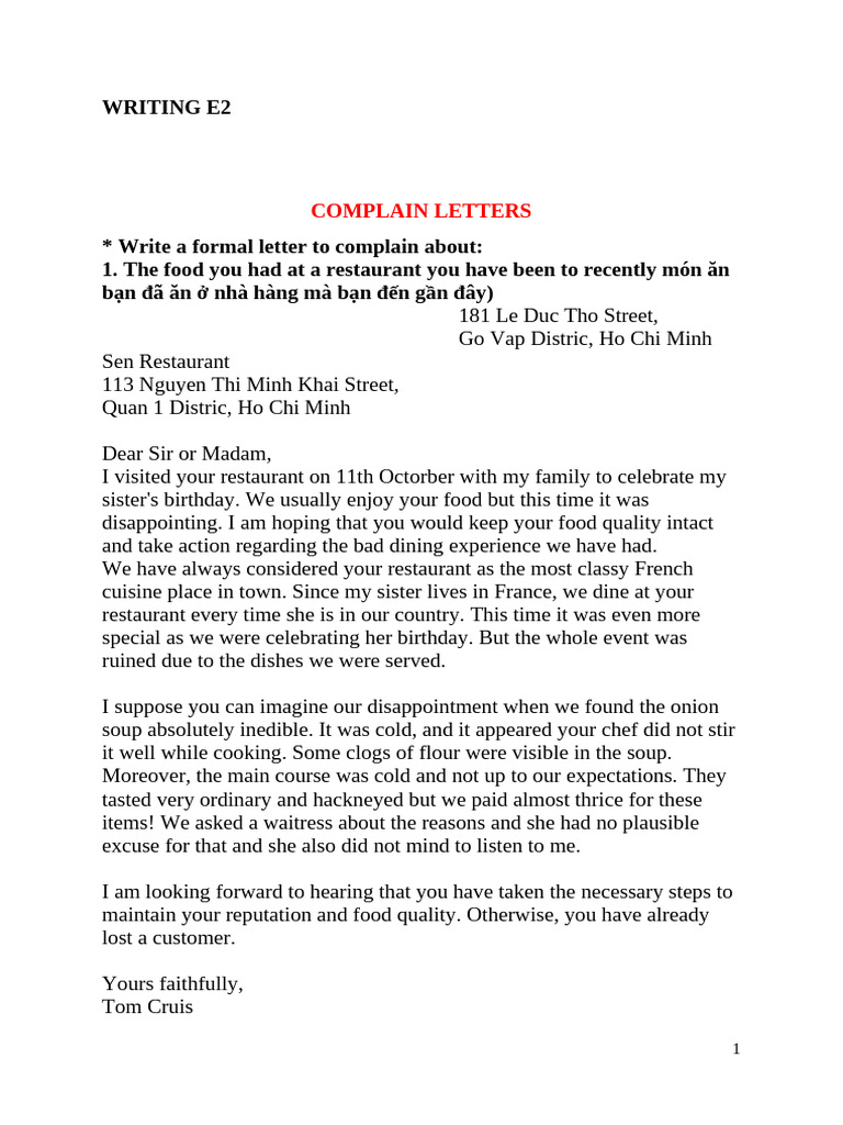 Writing e2 for Sts (1) | PDF | Restaurants