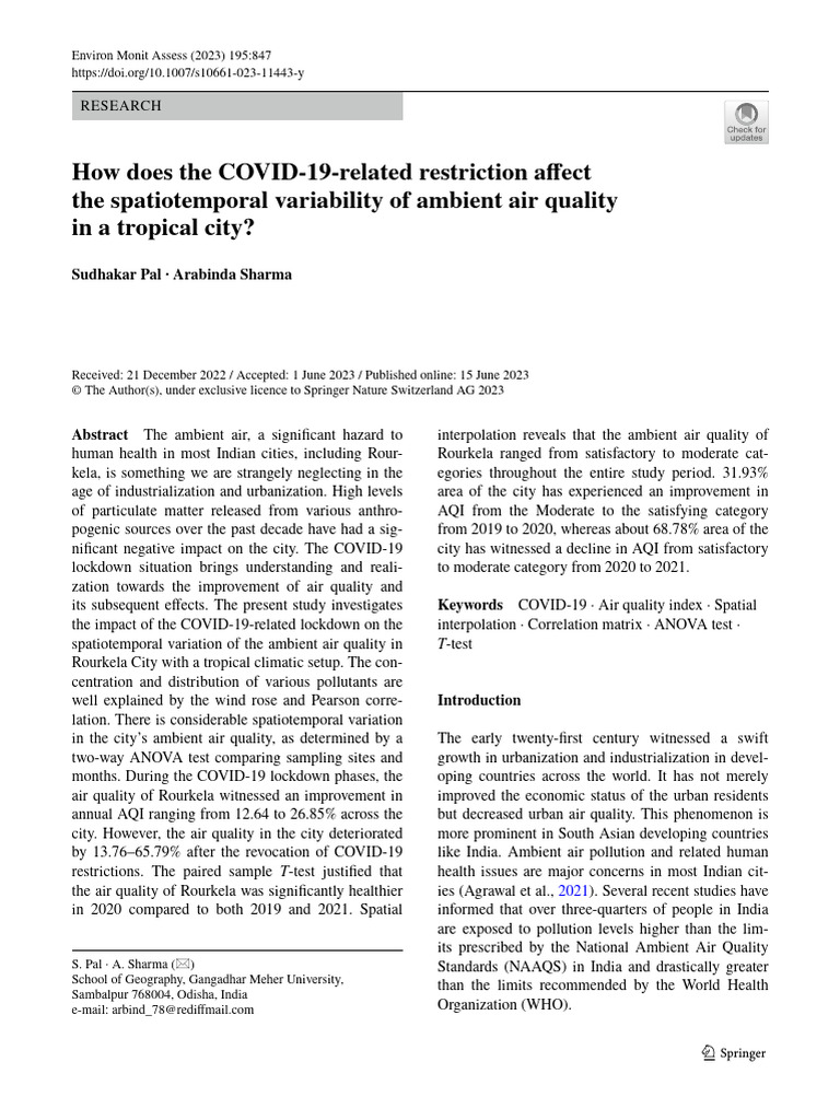 COVID-19's Impact on Rourkela Air Quality | PDF | Earth Sciences