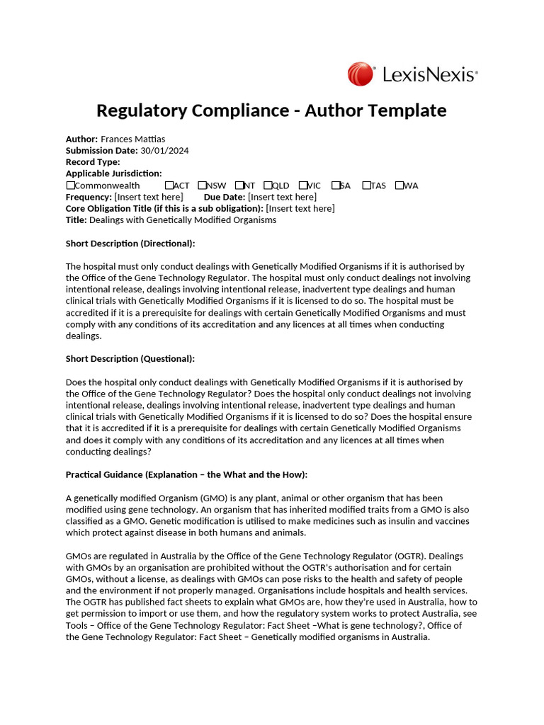 GMO Dealings Compliance Guide | PDF | Genetically Modified Organism ...