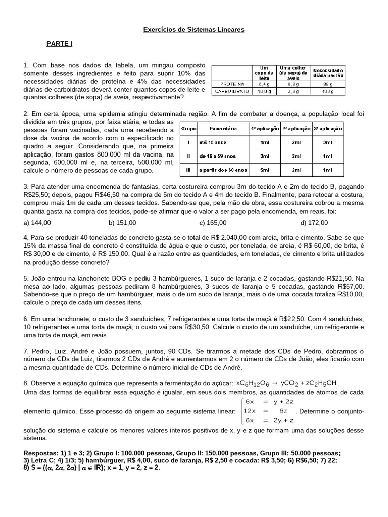 Exercícios Resolvidos de Sistemas Lineares | PDF | Equações