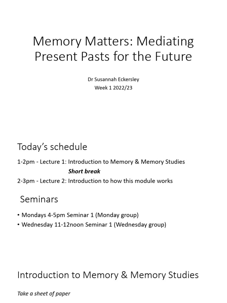 Memory Matters Course Overview | PDF | Memory | Essays