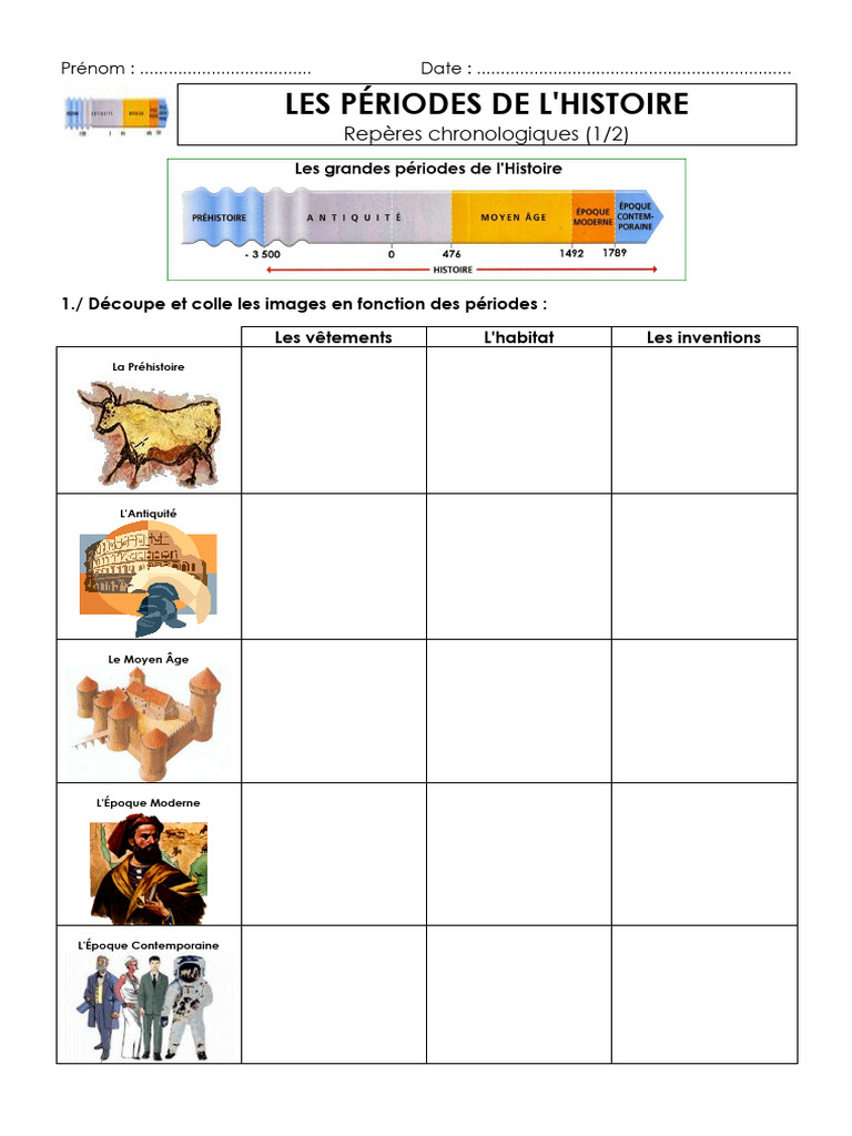 Activité sur les périodes de l'histoire | PDF