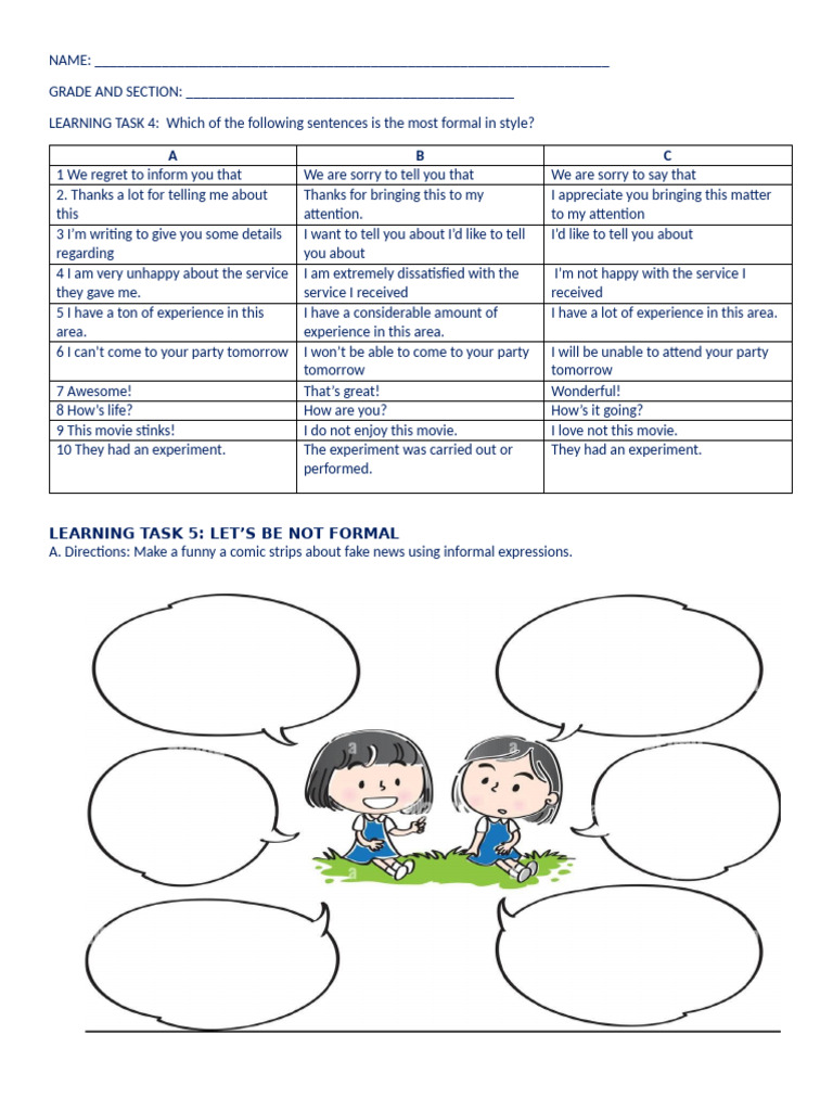 Formal vs. Informal Language Exercises | PDF