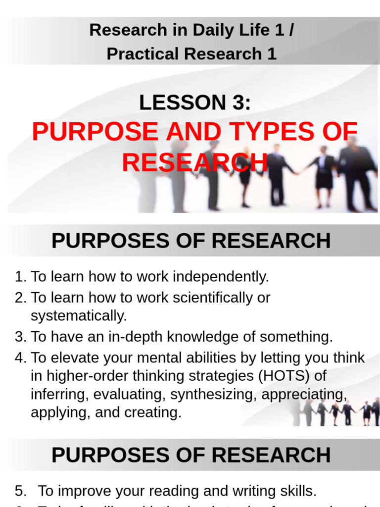 Types and Purposes of Research Explained | PDF | Data | Quantitative ...