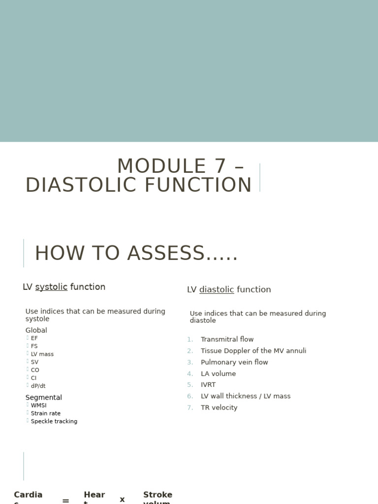 Module 7 PP1 - Diastolic Function | PDF | Diastole | Heart
