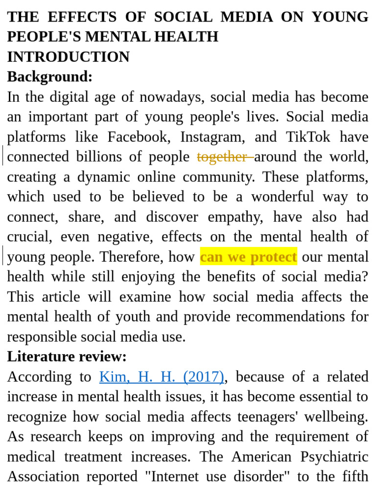 Social Media's Impact on Youth Mental Health | PDF | Social Media ...