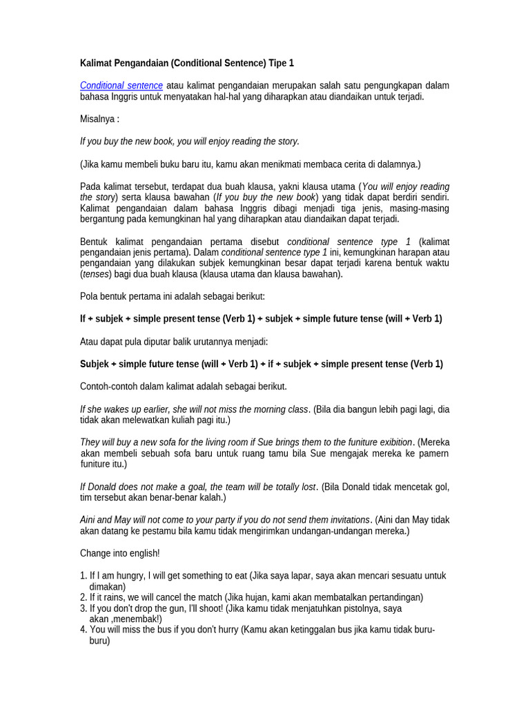 Panduan Conditional Sentence Tipe 1 | PDF