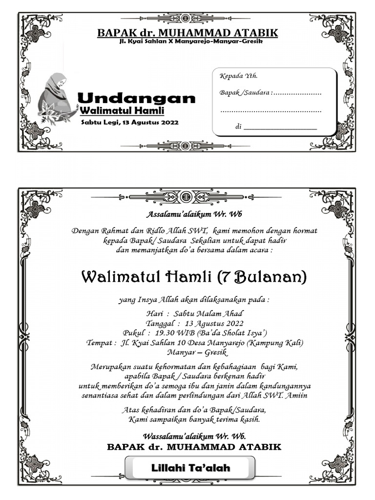 Undangan Walimatul Hamli Gresik | PDF