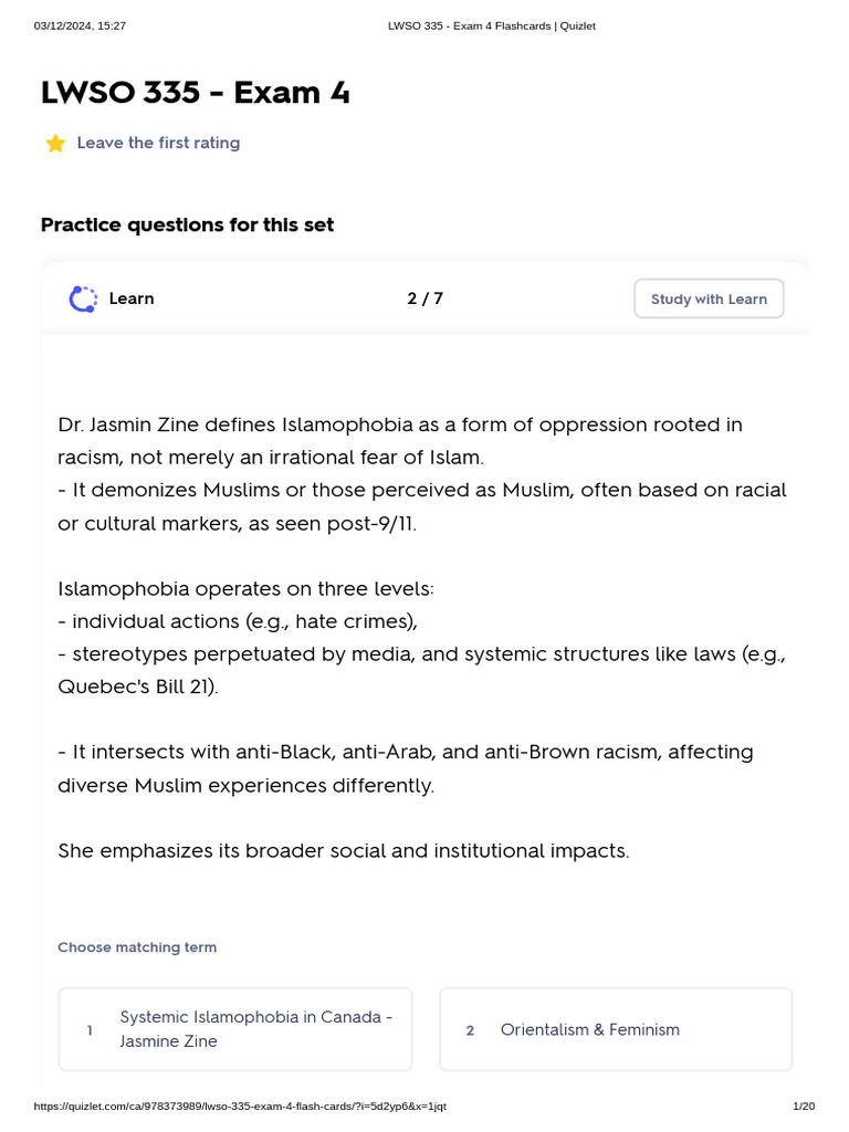 LWSO 335 - Exam 4 Flashcards - Quizlet | PDF | Disability | Violence