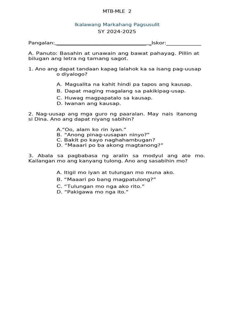 MTB 2 PT 2nd | PDF