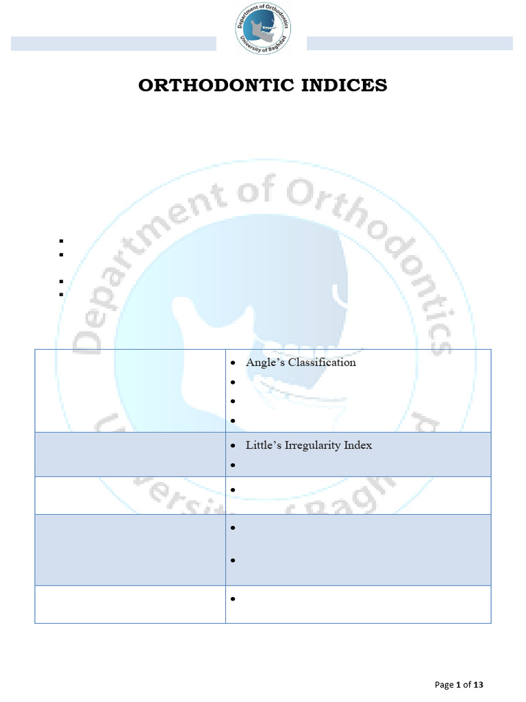Orthodontic Indices Overview and Applications | PDF | Orthodontics | Mouth
