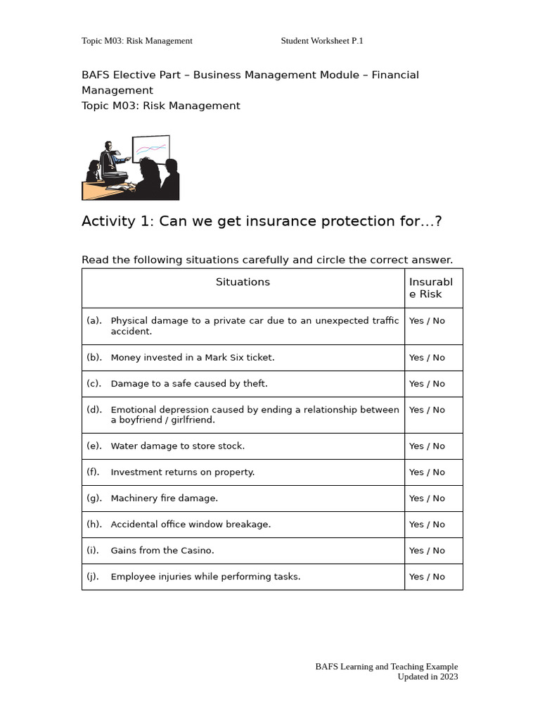 Risk Management Student Worksheet | PDF | Risk | Insurance