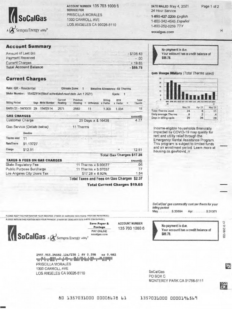 SoCalGas Bill | PDF
